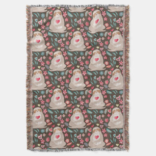 Valentine Sloth Pattern Throw Blanket