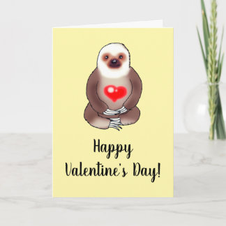 Valentine Sloth with Glowing Heart Card