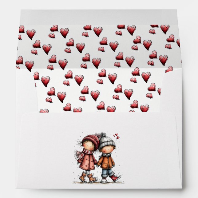 Valentine Snow Walk – Whimsical Kids Envelope (Back (Bottom))