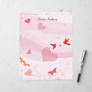 Valentine Soft Hearts Butterflies Stationary Paper
