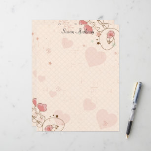 Valentine Soft Hearts Flowers Stationary Paper