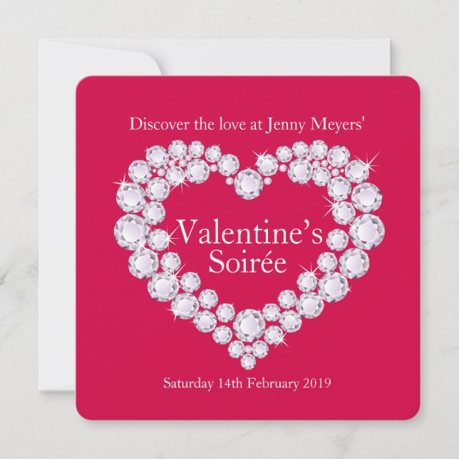 Valentine soirée diamonds heart party invite (Front)
