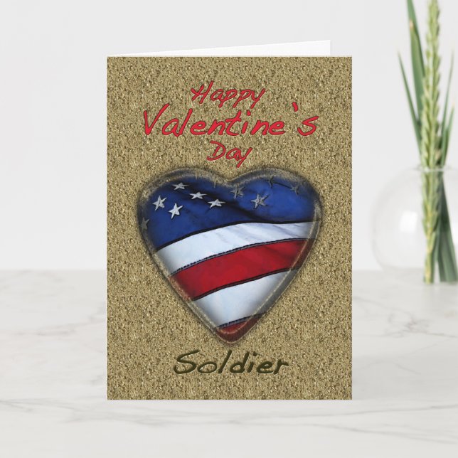 Valentine Soldier Sand Patriotic Holiday Card (Front)