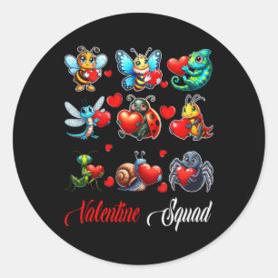 Valentine Squad Insects Bee Butterfly Ladybug Hold Classic Round Sticker