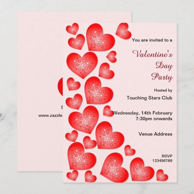 Valentine Starburst Red Hearts Invitation (Front/Back)