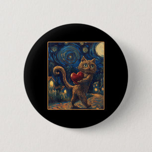 Valentine Starry Night Van Gogh Tee Cat Valentines 6 Cm Round Badge