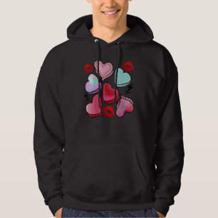Valentine Sweet Candy Heart Kiss Lips Happy Valent Hoodie
