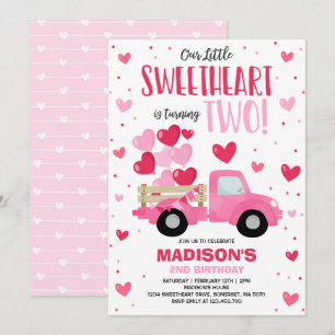 Valentine Sweetheart 2nd Birthday Pink Red Truck Invitation