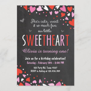 Valentine Sweetheart Birthday Party Invitation