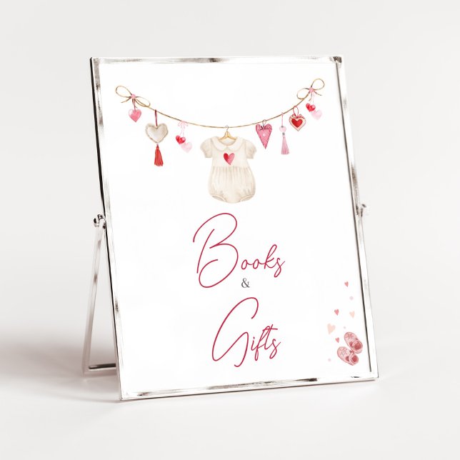 Valentine Sweetheart Books and Gifts Poster (A Little Sweetheart Valentine Baby Shower Books and Gifts Sign)