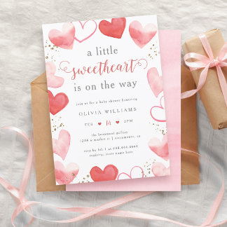 Valentine Sweetheart Hearts Girl Baby Shower Invitation