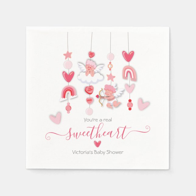 Valentine Sweetheart Mobile Baby Shower Napkin (Front)