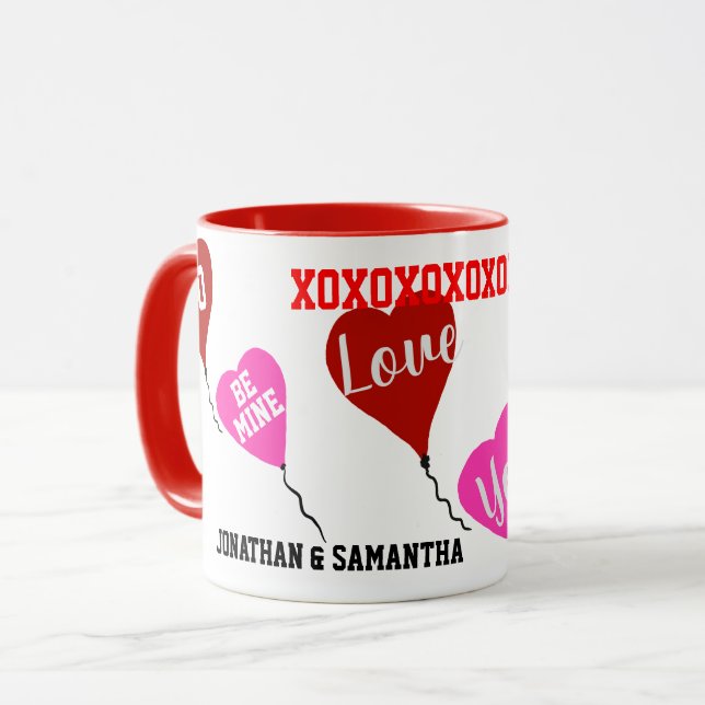Valentine Sweetheart Names Red Pink Hearts Mug (Front Left)