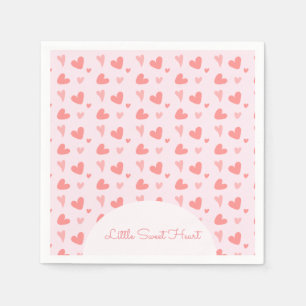 Valentine Sweetheart Pink Peach Hearts Birthday Napkin