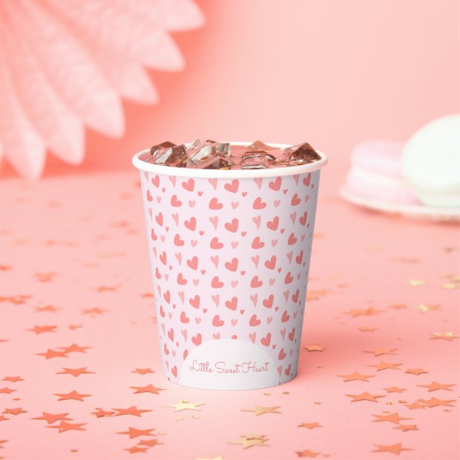 Valentine Sweetheart Pink Peach Hearts Birthday Paper Cups (Insitu)