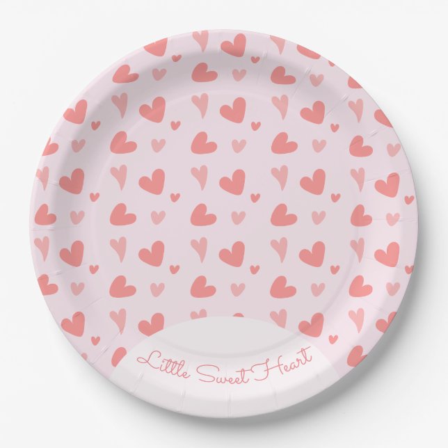 Valentine Sweetheart Pink Peach Hearts Birthday Paper Plate (Front)