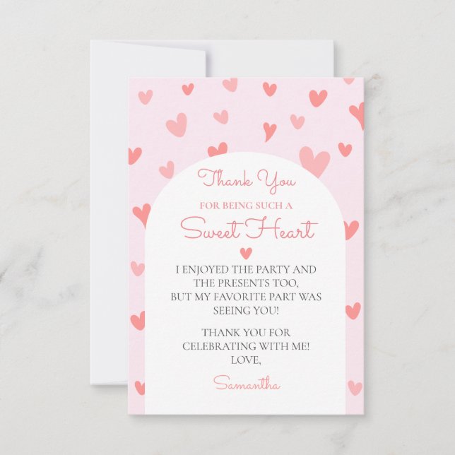 Valentine Sweetheart Pink Peach Hearts Birthday Thank You Card (Front)