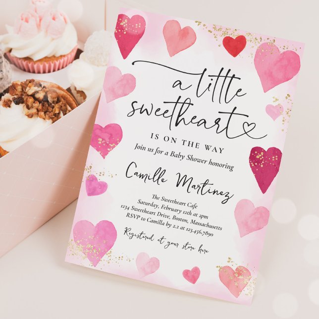 Valentine Sweetheart Pink Red Hearts Baby Shower Invitation (Creator Uploaded)