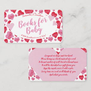 Valentine Sweetheart Pink Red Hearts Books Baby Enclosure Card