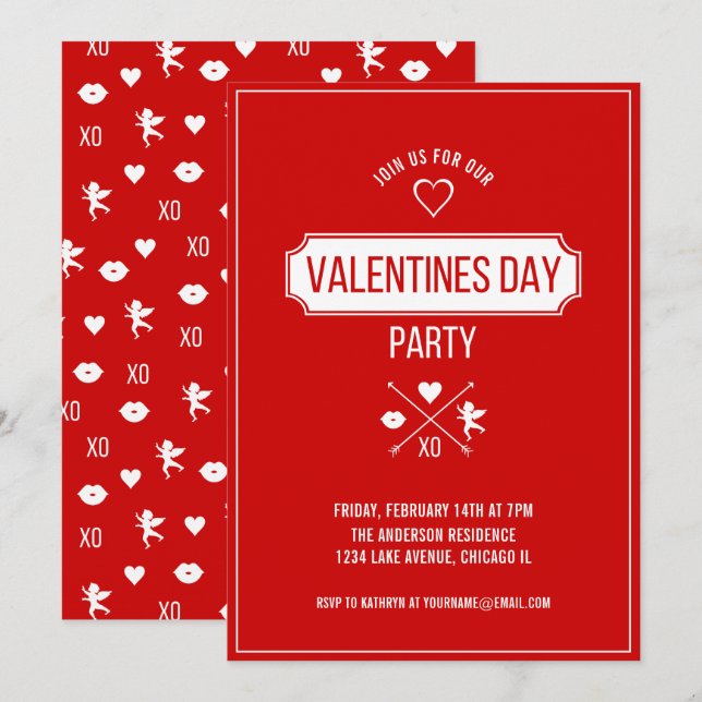 Valentine Symbols Valentine's Day Party Card (Front/Back)