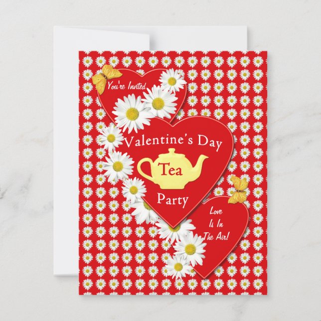 Valentine Tea Party Daisies Small Invitation (Front)