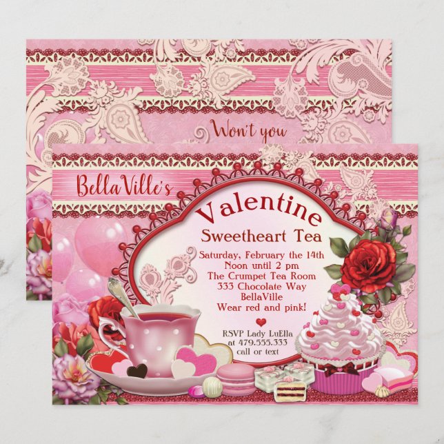Valentine Tea Party Invitations (Front/Back)