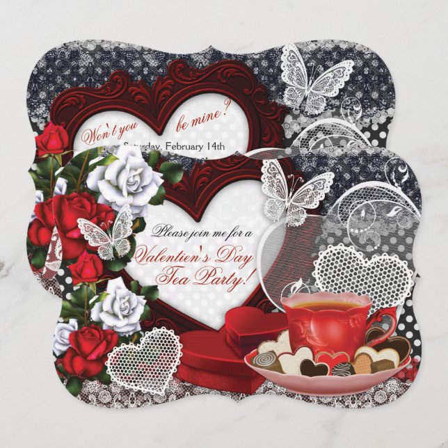 Valentine Tea Party Invitations (Front/Back)