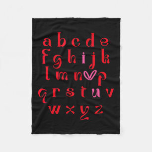 Valentine Teacher Alphabet Abc I Love U Heart Wome Fleece Blanket
