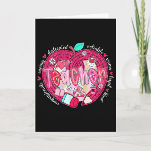 Valentine Teacher Heart Pencil Coquette Bow Lovely Card