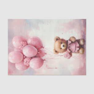 Valentine Teddy Bear Holding Pink Balloons Tissue Paper
