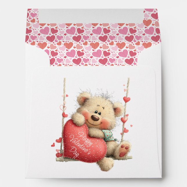 Valentine Teddy Bear on Swing with Heart  Envelope (Back (Bottom))