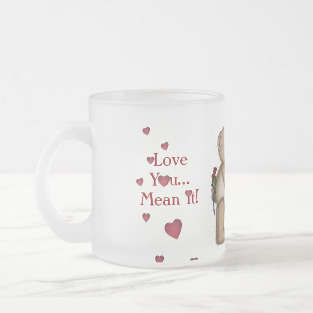 Valentine teddy bears frosted glass coffee mug (Left)