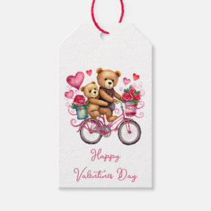 Valentine teddy bears on bicycle gift tags
