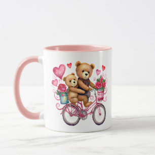 Valentine teddy bears on bicycle mug