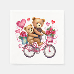 Valentine teddy bears on bicycle napkin