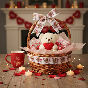 Valentine teddy bears on bicycle satin ribbon