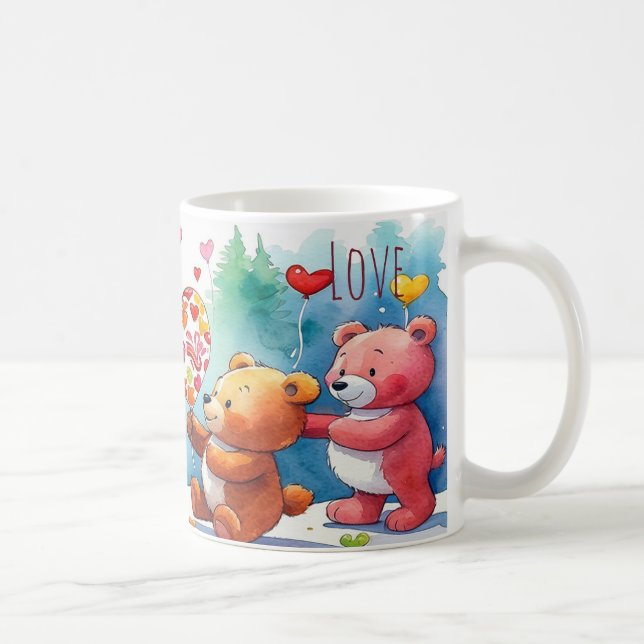 Valentine Teddy Bears Sharing Heart Shaped Candies Coffee Mug (Right)