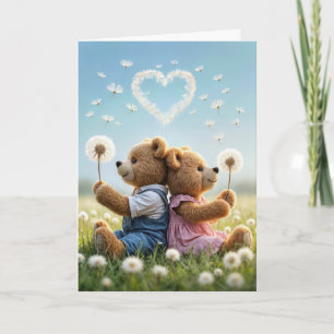 Valentine Teddy Bears With Heart Dandelion Card