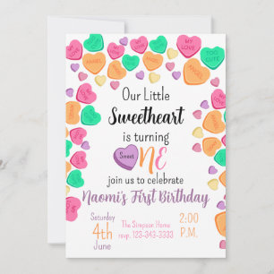Valentine theme 1st Birthday Invitation