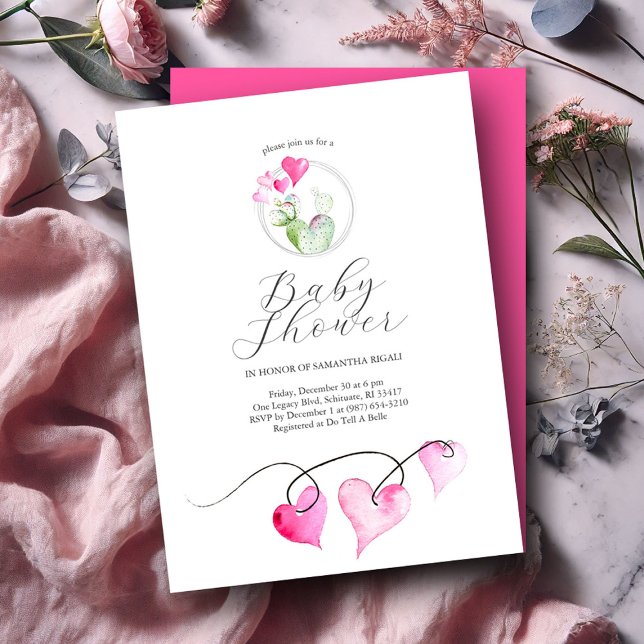 Valentine Themed Baby Shower Invitations (Valentines baby shower invitations features watercolor heart art Victoria Grigaliunas DoTellABelle)
