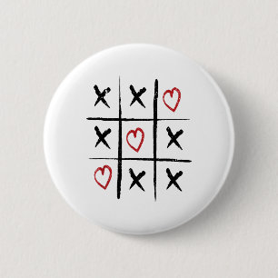 Valentine Tic Tac Toe Hearts Day 6 Cm Round Badge