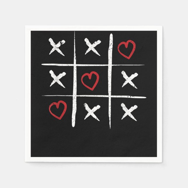 Valentine Tic Tac Toe Hearts Valentines Day Valent Napkin (Front)