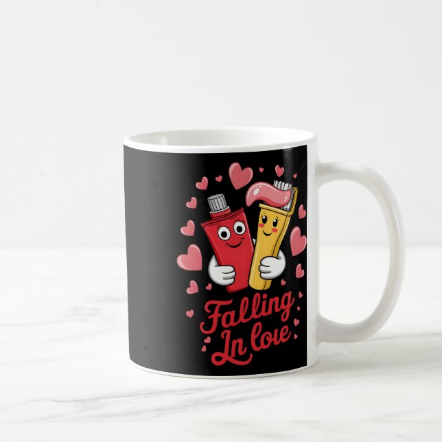 Valentine Toothpaste Love Toothbrushes Falling Inl Coffee Mug (Right)