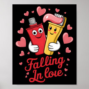 Valentine Toothpaste Love Toothbrushes Falling Inl Poster