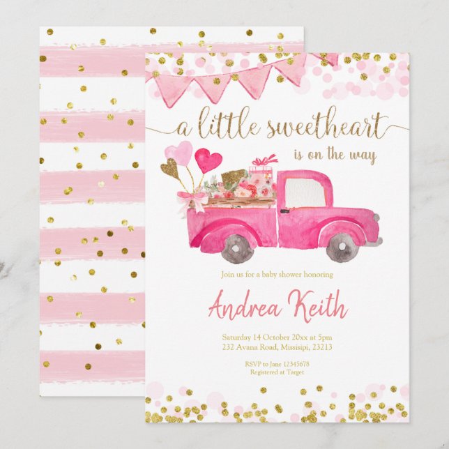 Valentine Truck Sweetheart Baby Shower Invitation (Front/Back)