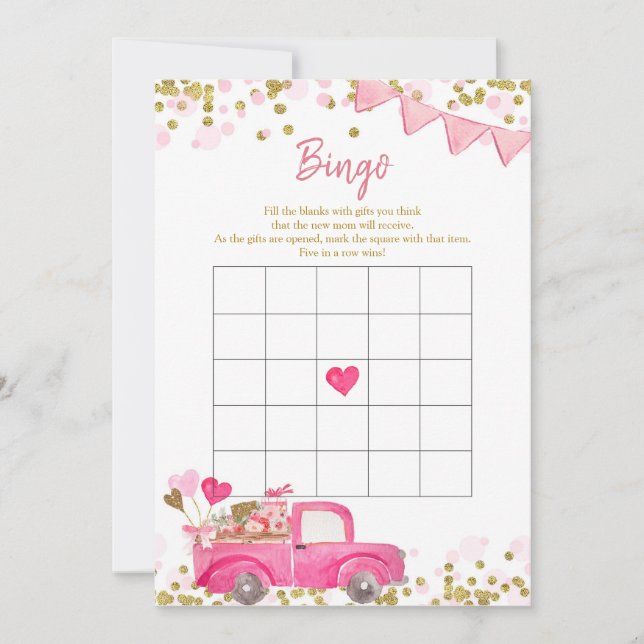Valentine Truck Sweetheart Bingo Game Invitation (Front)