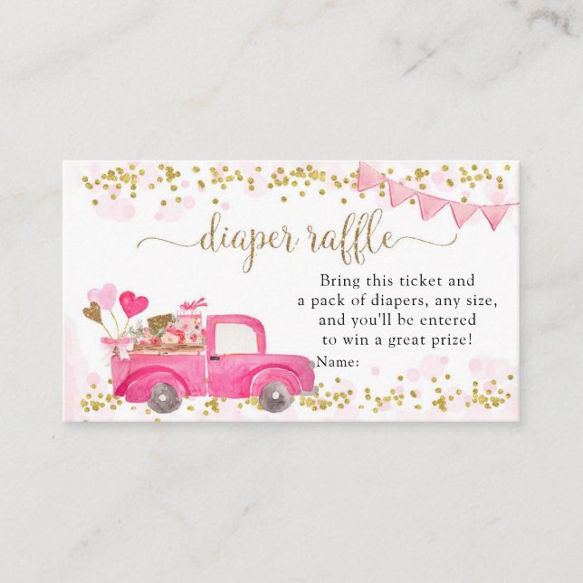 Valentine Truck Sweetheart Diaper Raffle Enclosure Card (Front)