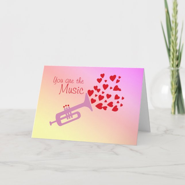 Valentine Trumpet Hearts Holiday Card (Front)