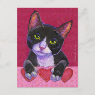 Valentine Tuxedo with Hearts Holiday Postcard