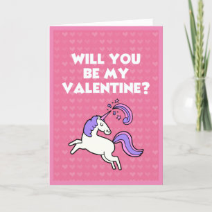 Valentine Unicorn Cute Pink Heart Pattern Romantic Holiday Card